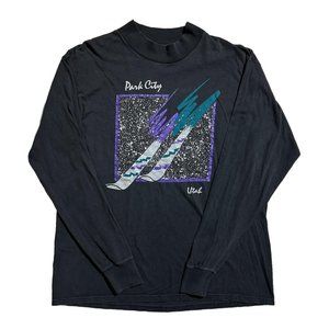 Vintage 90s Park City Utah Long Sleeve Graphic Black Sweatshirt T-Shirt Size XL